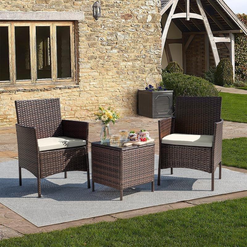 Kahverengi Rattan Minderli 3 Parça Bahçe Takımı - 212825