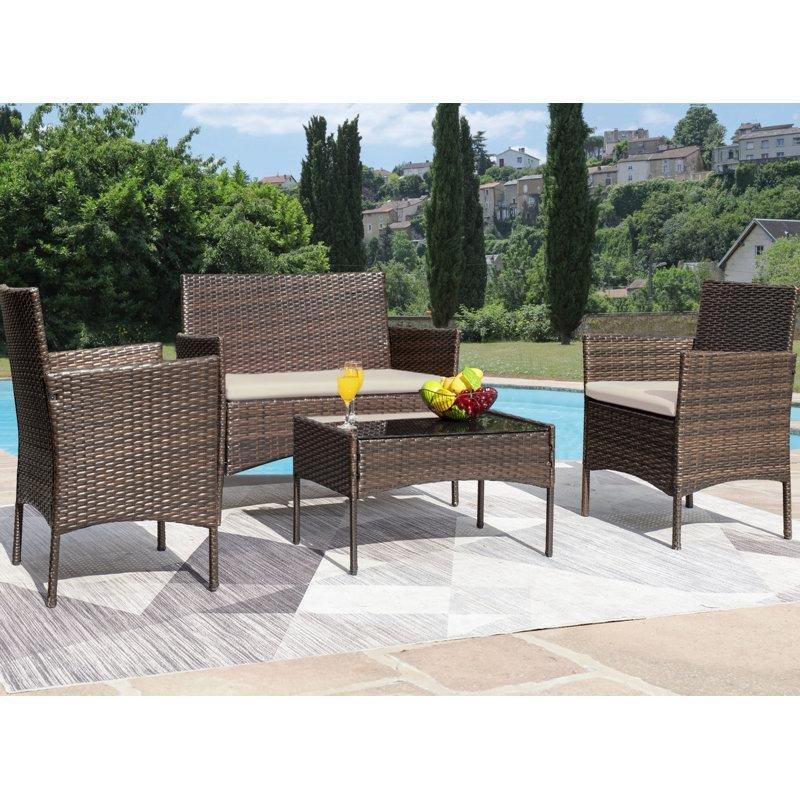 Kahverengi Rattan Minderli 4 Kişilik Bahçe Takımı - 209929