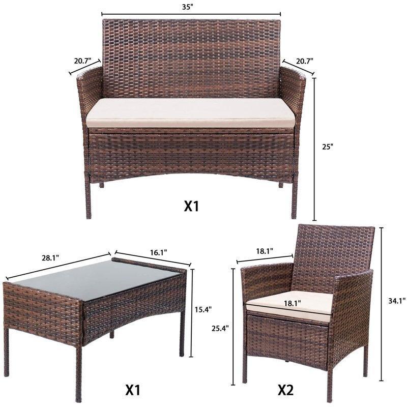 Kahverengi Rattan Minderli 4 Kişilik Bahçe Takımı - 209929