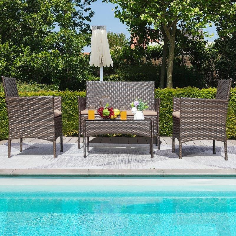 Kahverengi Rattan Minderli 4 Kişilik Bahçe Takımı - 209929