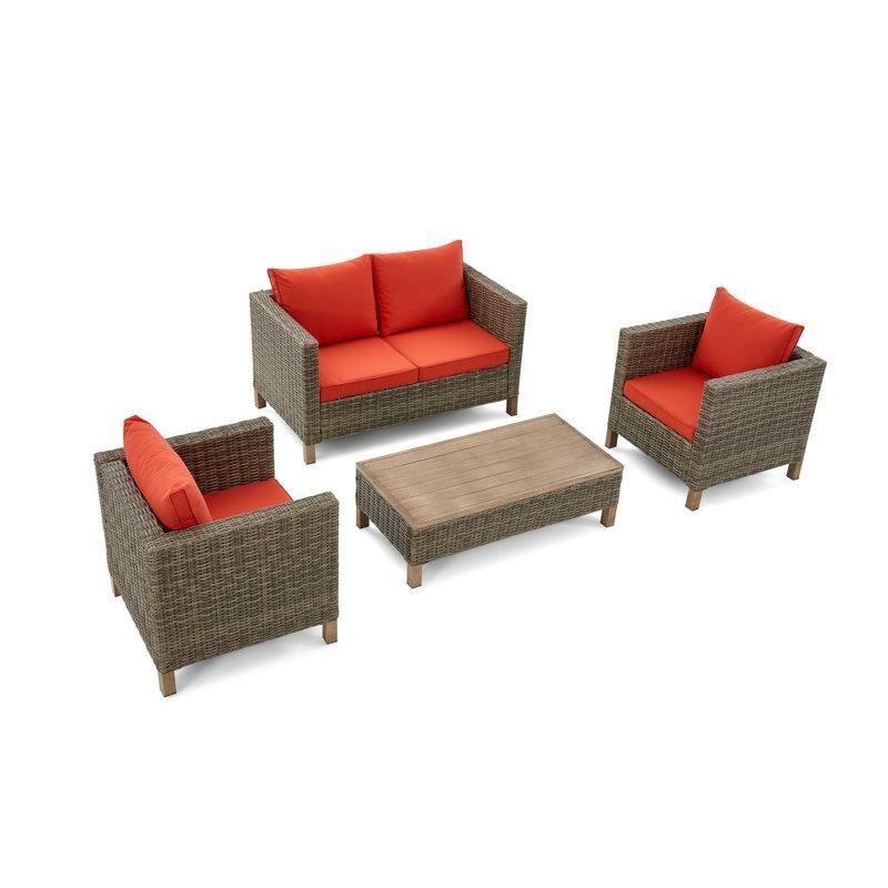 Kahverengi Rattan Minderli 4 Kişilik Bahçe Takımı - 210421
