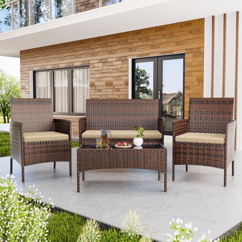 Kahverengi Rattan Minderli 4 Kişilik Bahçe Takımı - 211989