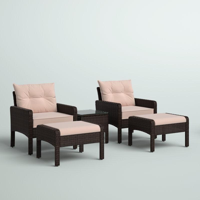 Kahverengi Rattan Minderli 4 Kişilik Cam Tablalı Bahçe Takımı - 212076