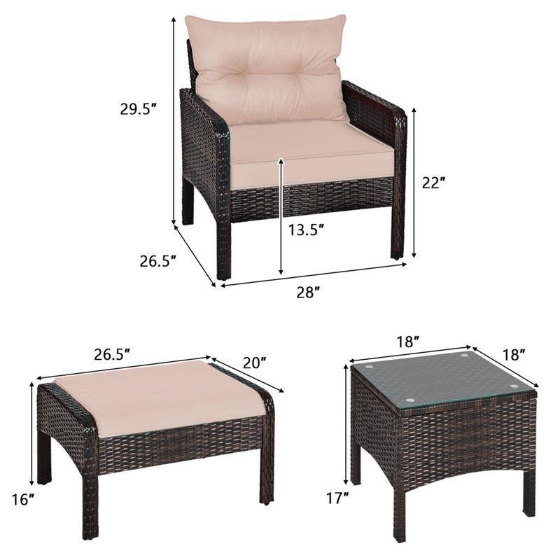 Kahverengi Rattan Minderli 4 Kişilik Cam Tablalı Bahçe Takımı - 212076