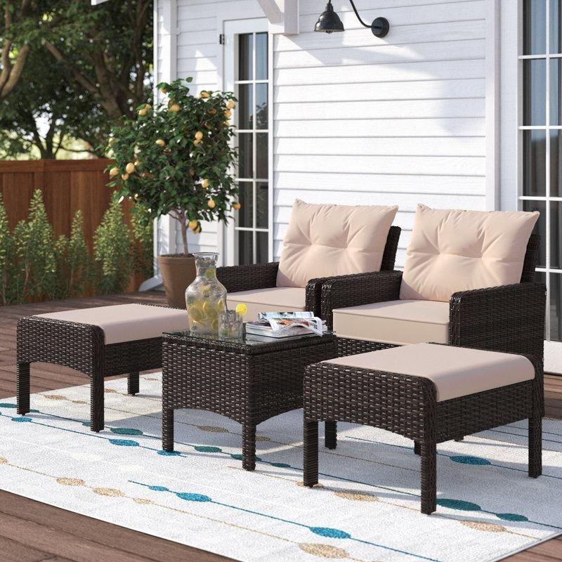 Kahverengi Rattan Minderli 4 Kişilik Cam Tablalı Bahçe Takımı - 212076