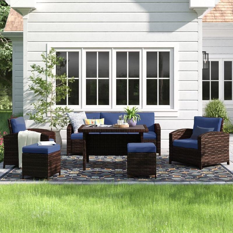Kahverengi Rattan Minderli 5 Kişilik Metal Tablalı Bahçe Takımı - 212731