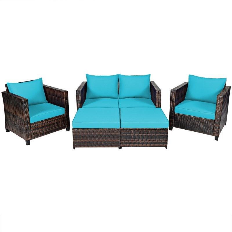 Kahverengi Rattan Minderli 6 Kişilik 5 Parça Bahçe Takımı - 210245