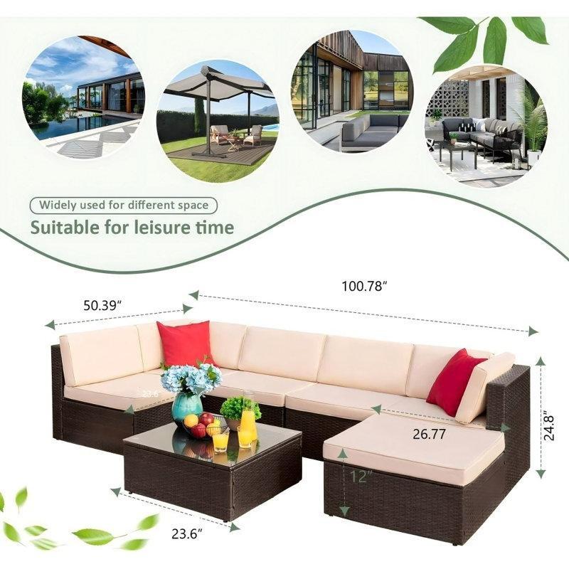 Kahverengi Rattan Minderli 6 Kişilik Modüler Bahçe Takımı - 209223