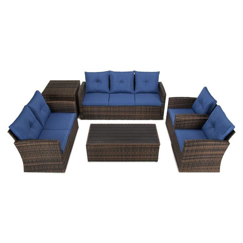 Kahverengi Rattan Minderli 7 Kişilik Bahçe Takımı - 210386
