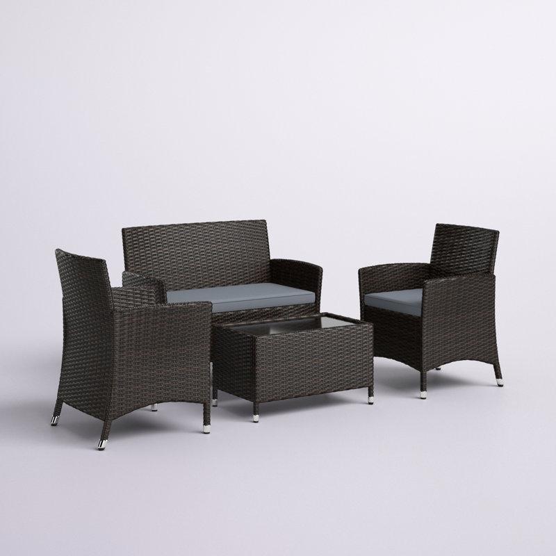 Kahverengi Rattan Minderli Cam Tablalı 4 Kişilik Bahçe Takımı - 212279