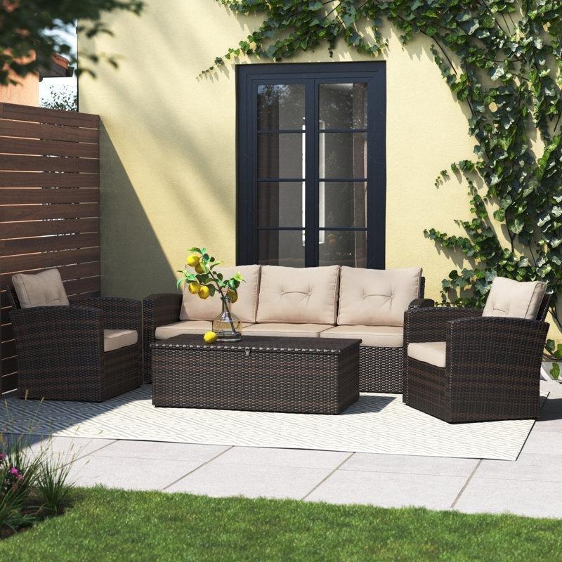 Kahverengi Rattan Minderli Depolamalı 5 Kişilik Bahçe Takımı - 212720