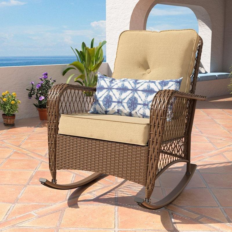 Kahverengi Rattan Minderli Dış Mekan Metal Sallanan Sandalye - 75x94 cm - 219190