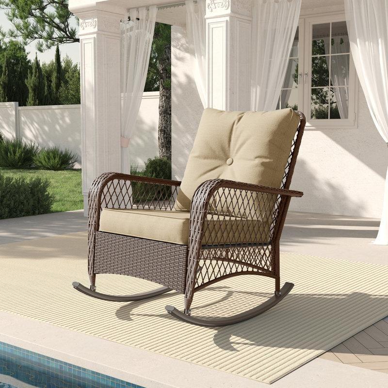 Kahverengi Rattan Minderli Dış Mekan Metal Sallanan Sandalye - 75x94 cm - 219190
