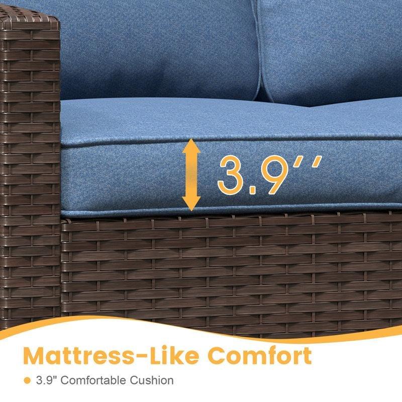 Kahverengi Rattan Minderli Hava Koşullarına Dayanıklı İkili Koltuk - 126 cm - 205695