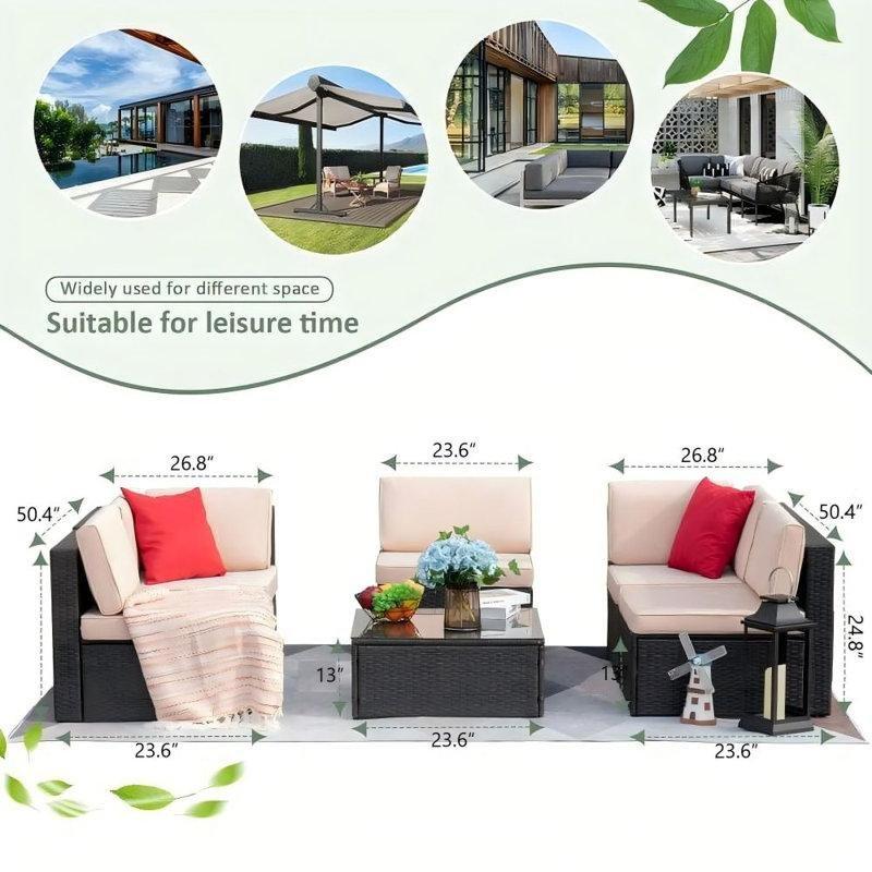 Kahverengi Rattan Minderli Modüler 5 Kişilik Bahçe Takımı - 208869