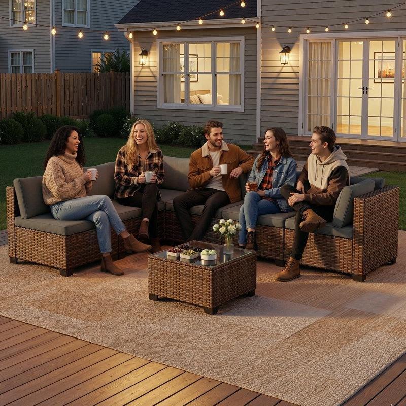 Kahverengi Rattan Minderli Modüler 6 Kişilik Bahçe Takımı - 211774