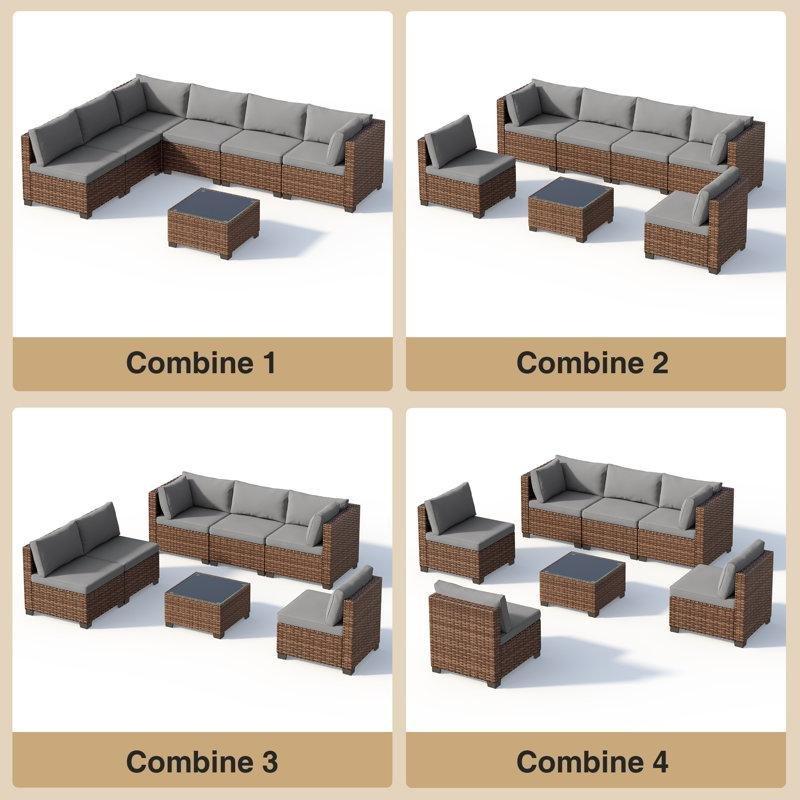Kahverengi Rattan Minderli Modüler 6 Kişilik Bahçe Takımı - 211774