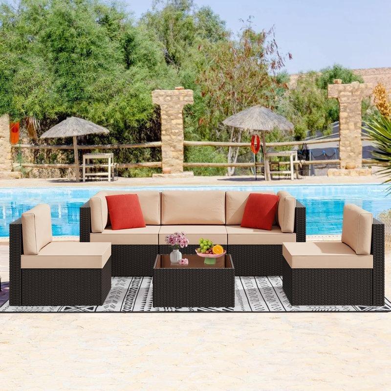 Kahverengi Rattan Minderli Modüler 6 Parça Bahçe Takımı - 211945