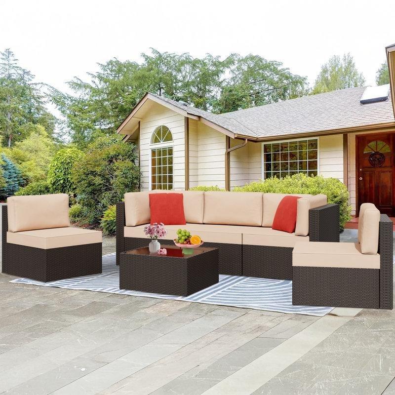 Kahverengi Rattan Minderli Modüler 6 Parça Bahçe Takımı - 211945