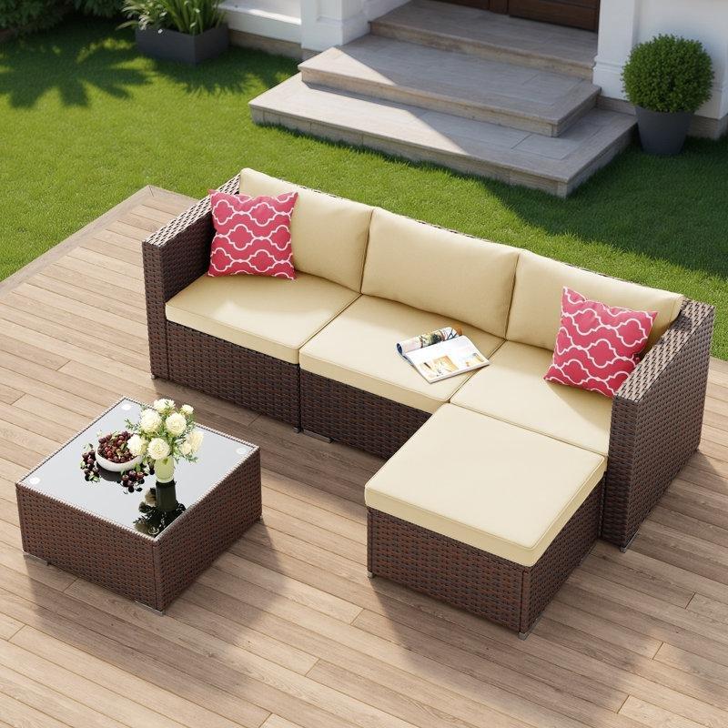 Kahverengi Rattan Minderli Modüler L-Şekilli Bahçe Takımı - 211915