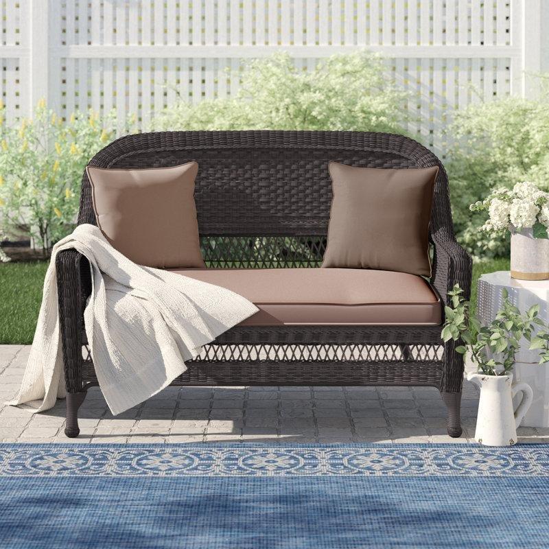 Kahverengi Rattan Minderli Suya Dayanıklı İkili Koltuk - 133 cm - 205773