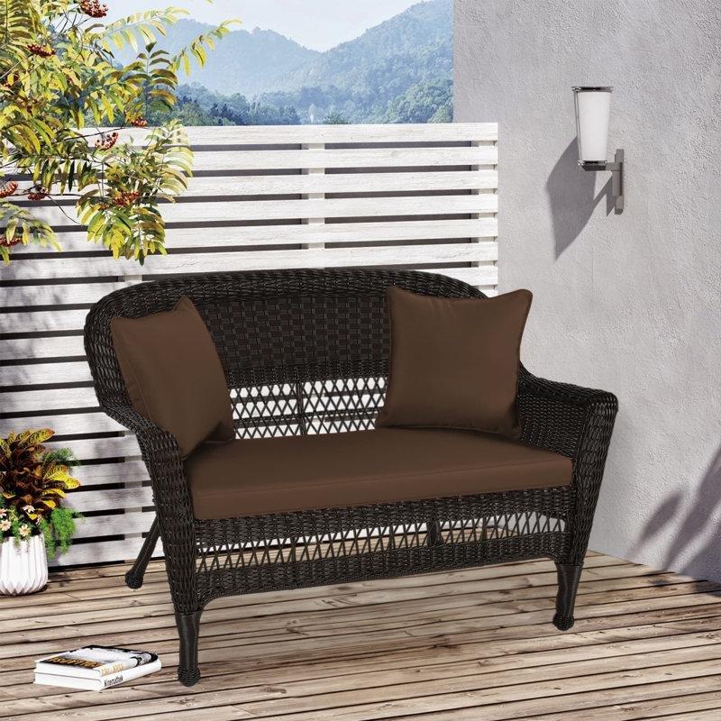 Kahverengi Rattan Minderli Suya Dayanıklı İkili Koltuk - 133 cm - 205773