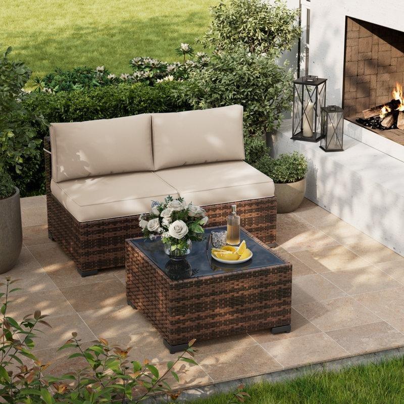 Kahverengi Rattan Minderli UV Korumalı 2 Kişilik Bahçe Takımı - 209529
