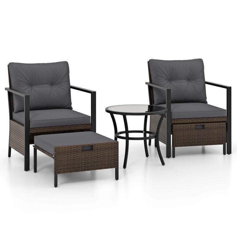 Kahverengi Rattan Minderli ve Puf Tabureli 5 Parça Bahçe Takımı - 209419