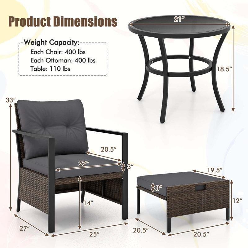Kahverengi Rattan Minderli ve Puf Tabureli 5 Parça Bahçe Takımı - 209419