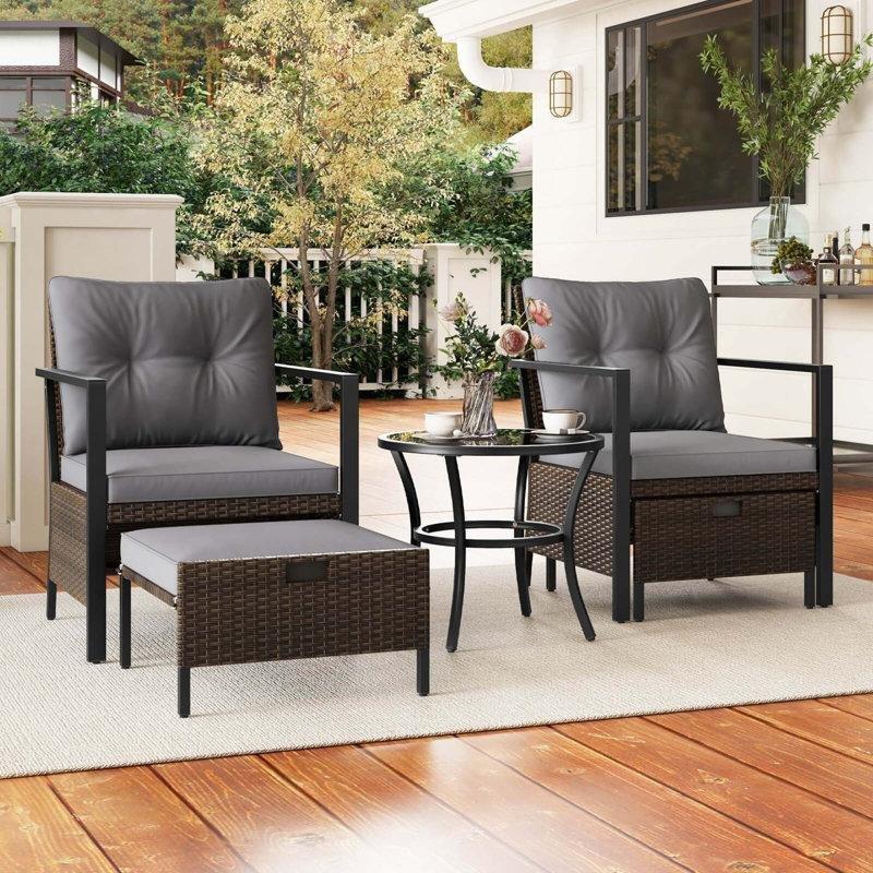 Kahverengi Rattan Minderli ve Puf Tabureli 5 Parça Bahçe Takımı - 209419