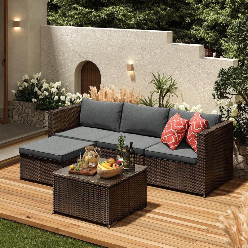 Kahverengi Rattan Modüler 3 Kişilik Minderli Bahçe Takımı - 204 cm - 212742