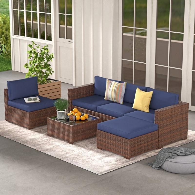 Kahverengi Rattan Modüler 4 Kişilik Minderli Bahçe Takımı - 212844