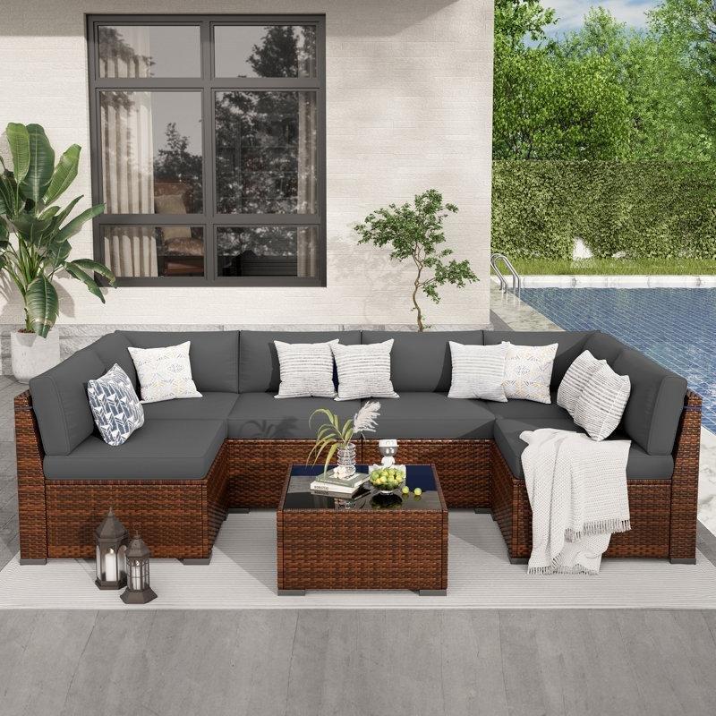 Kahverengi Rattan Modüler 6 Kişilik Minderli Bahçe Takımı - 209849