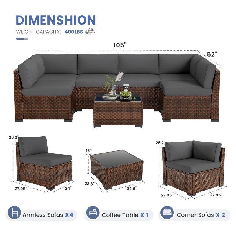 Kahverengi Rattan Modüler 6 Kişilik Minderli Bahçe Takımı - 209849