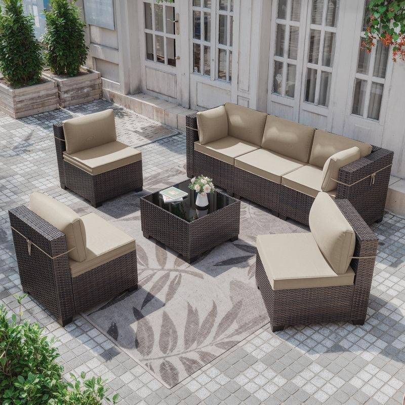 Kahverengi Rattan Modüler 6 Kişilik Minderli Bahçe Takımı - 211140