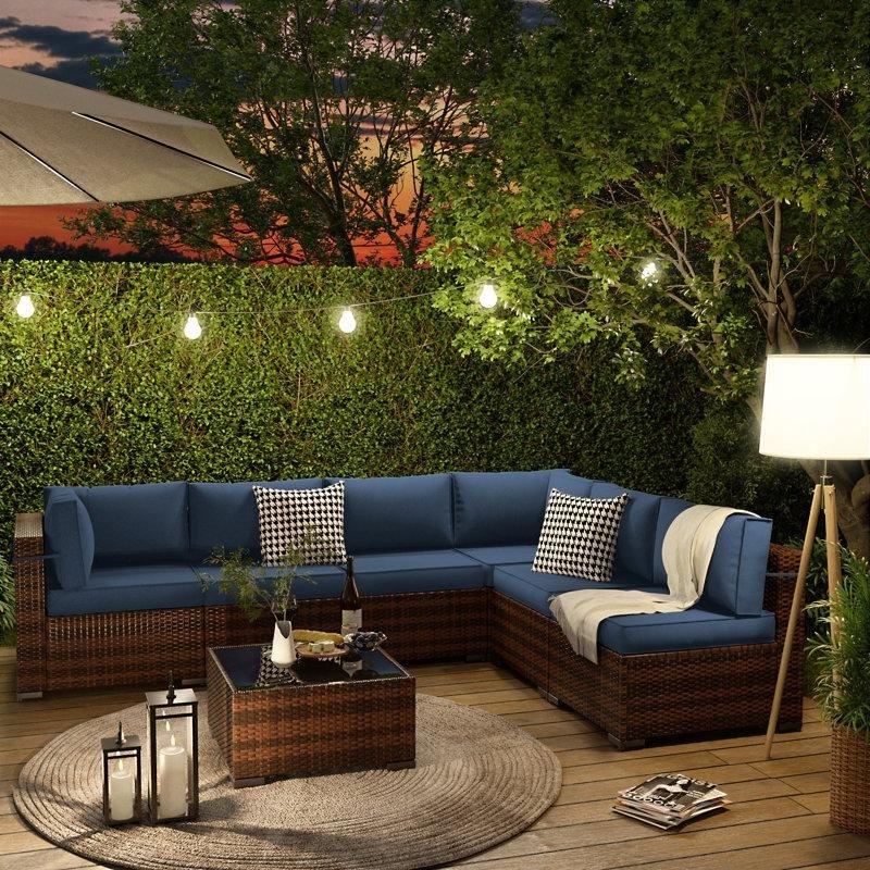 Kahverengi Rattan Modüler 6 Kişilik Minderli Cam Tablalı Bahçe Takımı - 212706