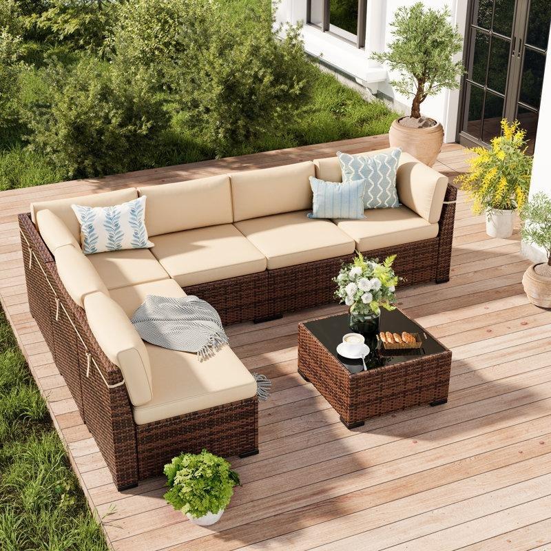 Kahverengi Rattan Modüler 7 Parça Bahçe Takımı - 212869