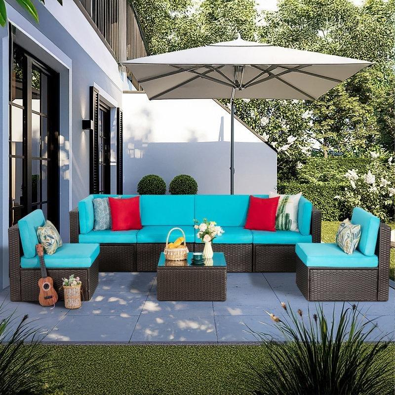 Kahverengi Rattan Modüler 7 Parça Bahçe Takımı - 212906
