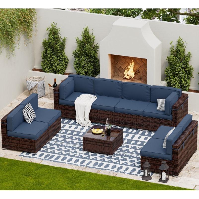 Kahverengi Rattan Modüler 8 Kişilik Minderli Bahçe Takımı - 211816