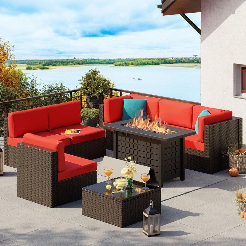 Kahverengi Rattan Modüler Ateş Çukurlu Bahçe Takımı - 209703