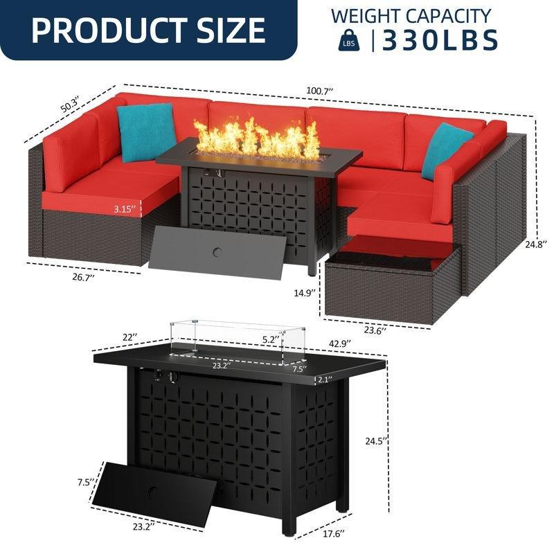 Kahverengi Rattan Modüler Ateş Çukurlu Bahçe Takımı - 209703