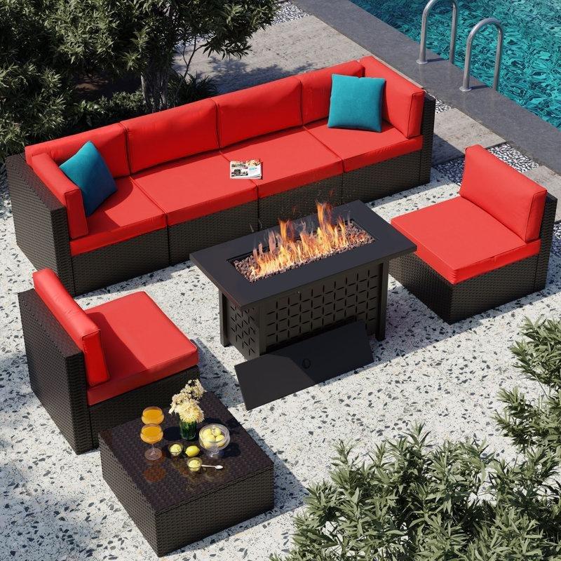 Kahverengi Rattan Modüler Ateş Çukurlu Bahçe Takımı - 209703