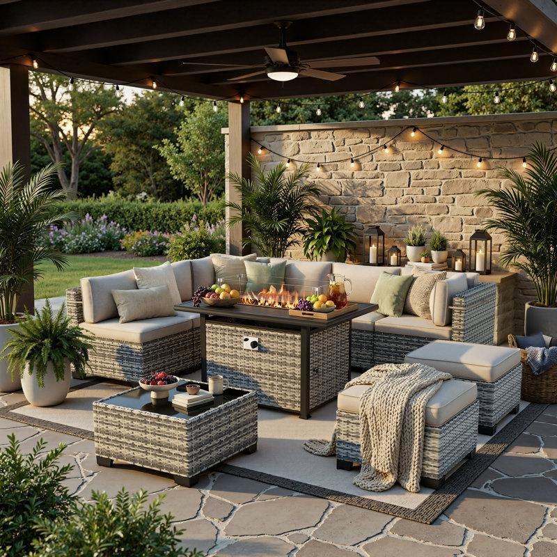 Kahverengi Rattan Modüler Ateş Çukurlu Bahçe Takımı - 210188
