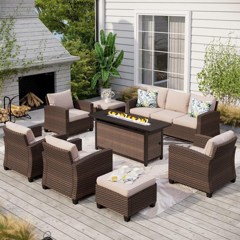 Kahverengi Rattan Modüler Ateş Çukurlu Bahçe Takımı - 212763