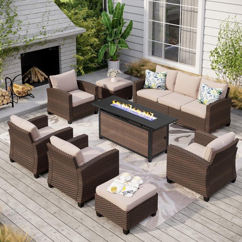 Kahverengi Rattan Modüler Ateş Çukurlu Bahçe Takımı - 212763