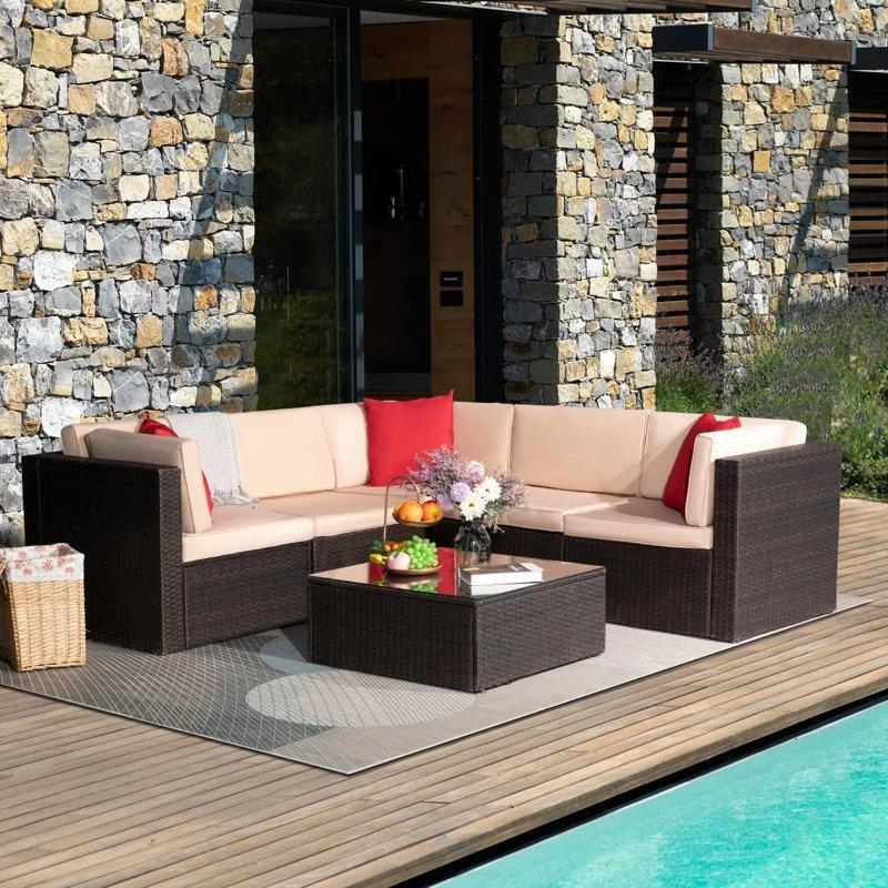 Kahverengi Rattan Modüler Minderli 5 Kişilik Bahçe Takımı - 210781