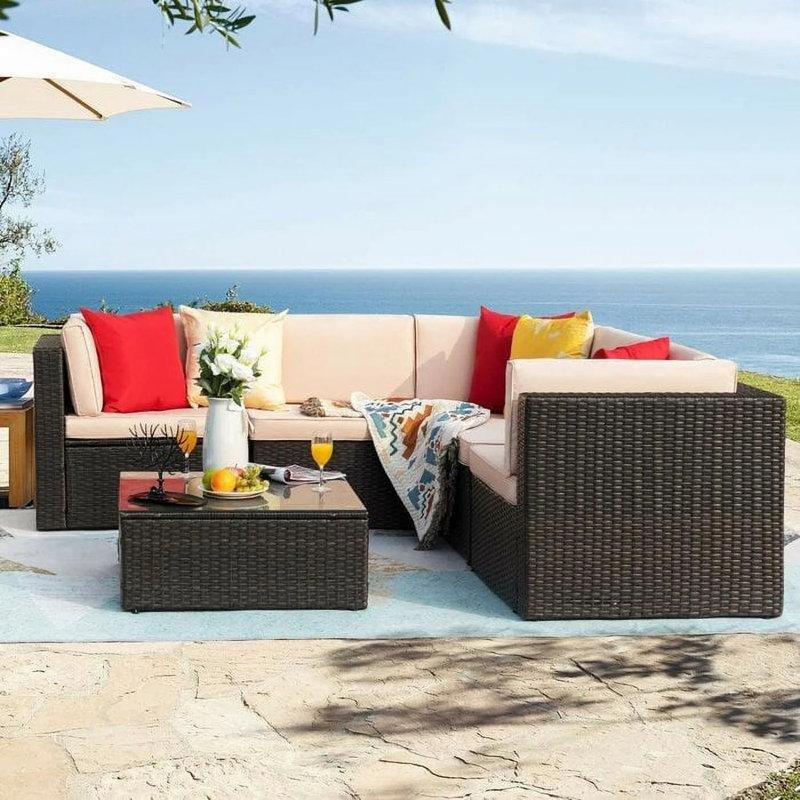 Kahverengi Rattan Modüler Minderli 5 Kişilik Bahçe Takımı - 210781