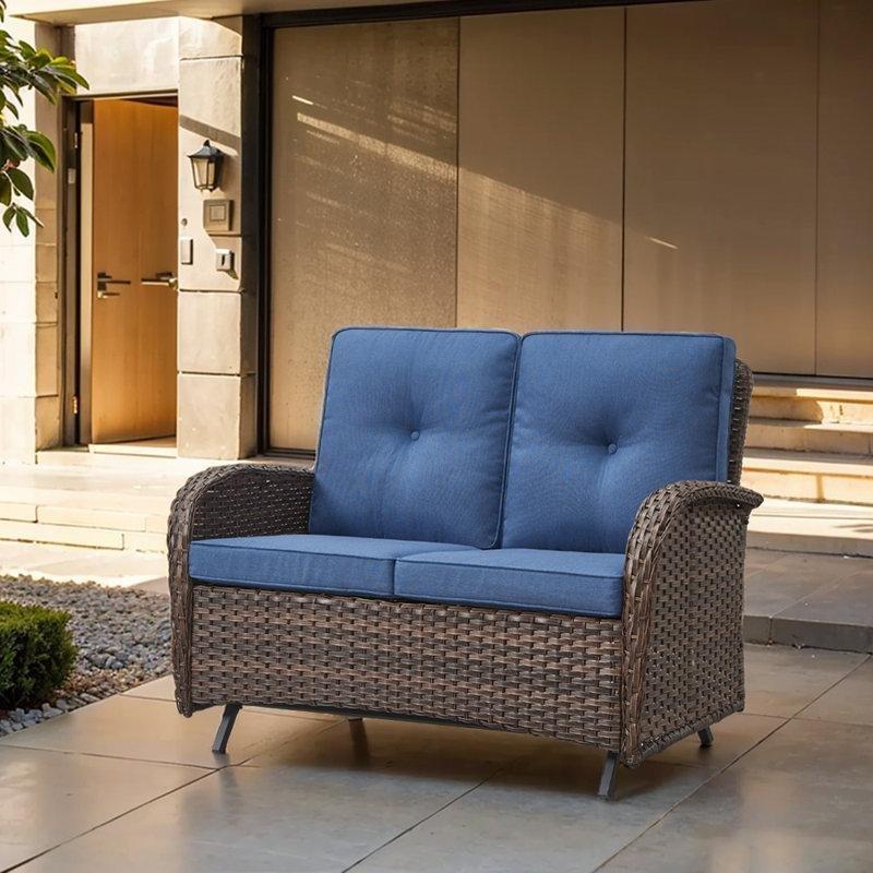Kahverengi Rattan Sallanır Minderli İkili Koltuk - 126 cm - 205755