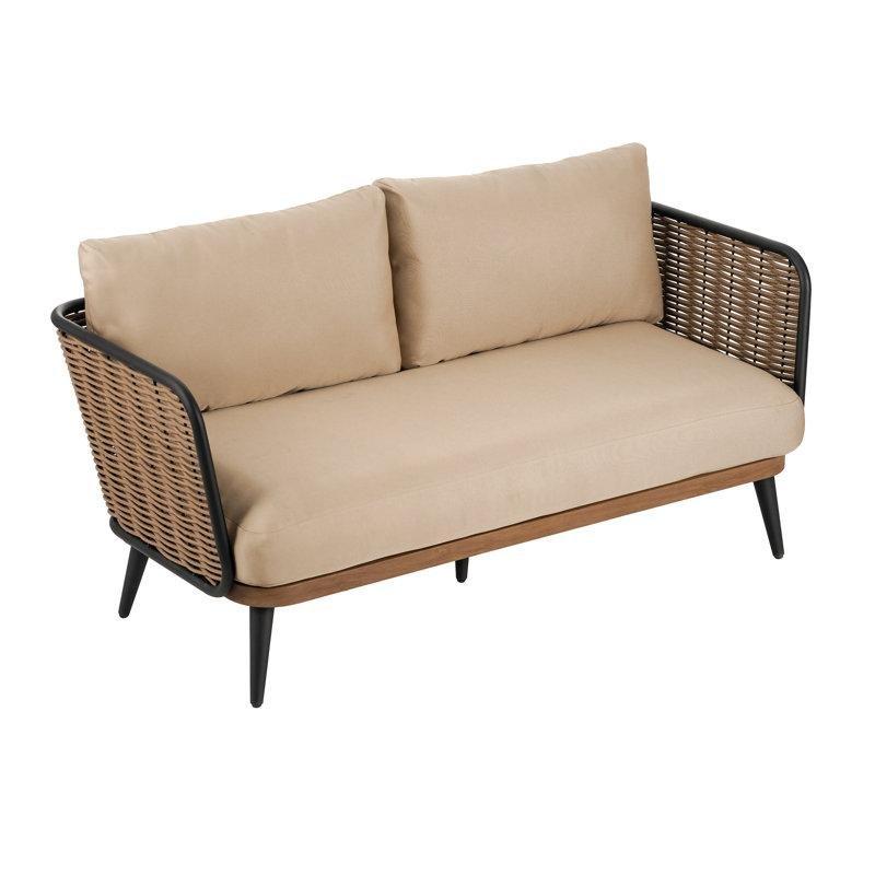 Kahverengi Rattan Su İtici Minderli İkili Koltuk - 149x77x70 cm - 205921