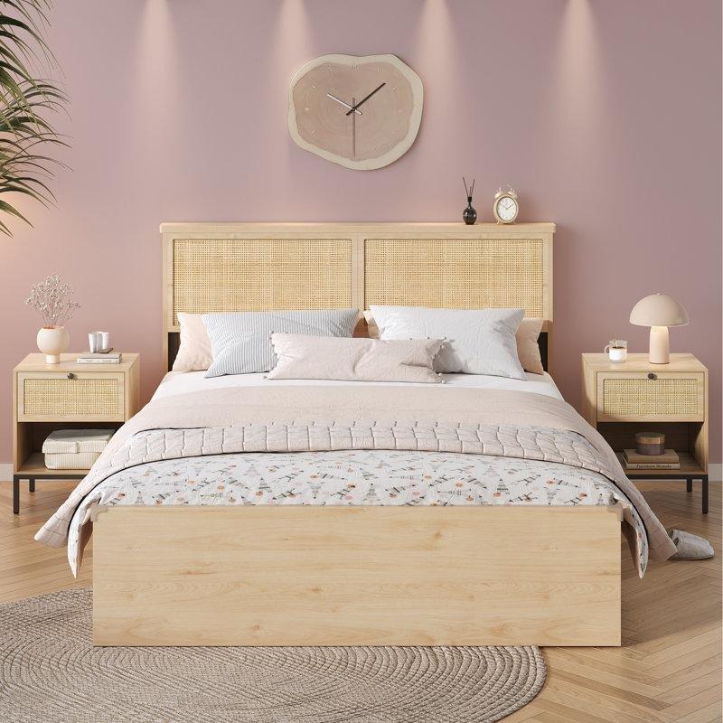 Kahverengi Rattan ve Ahşap 4 Çekmeceli Bohem Yatak Odası - 158x218 cm - 182343